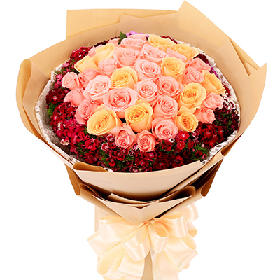 <b>忘情巴黎&粉色、香檳色玫瑰x33枝</b>